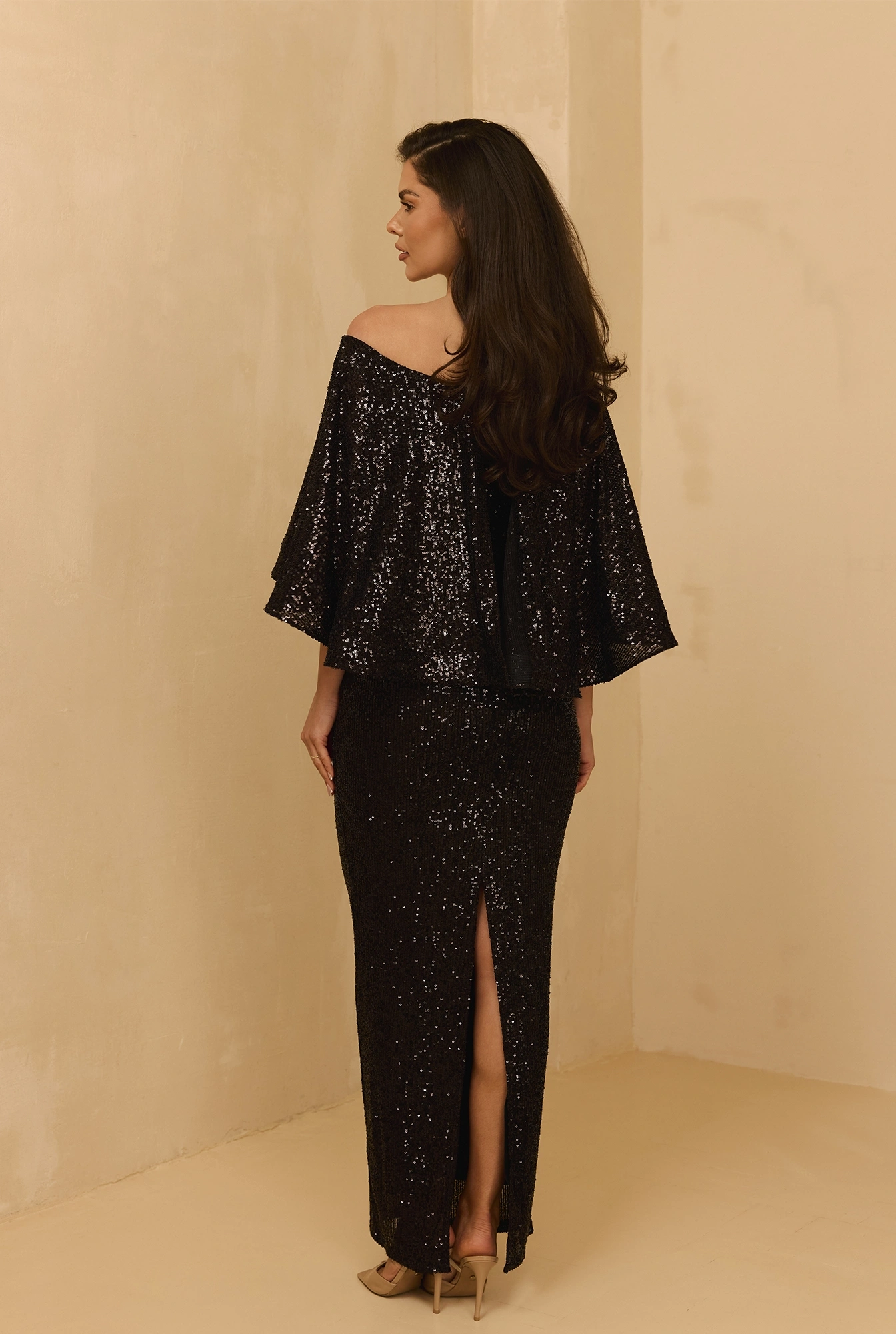 Chaeri - Maxi abito nero con paillettes